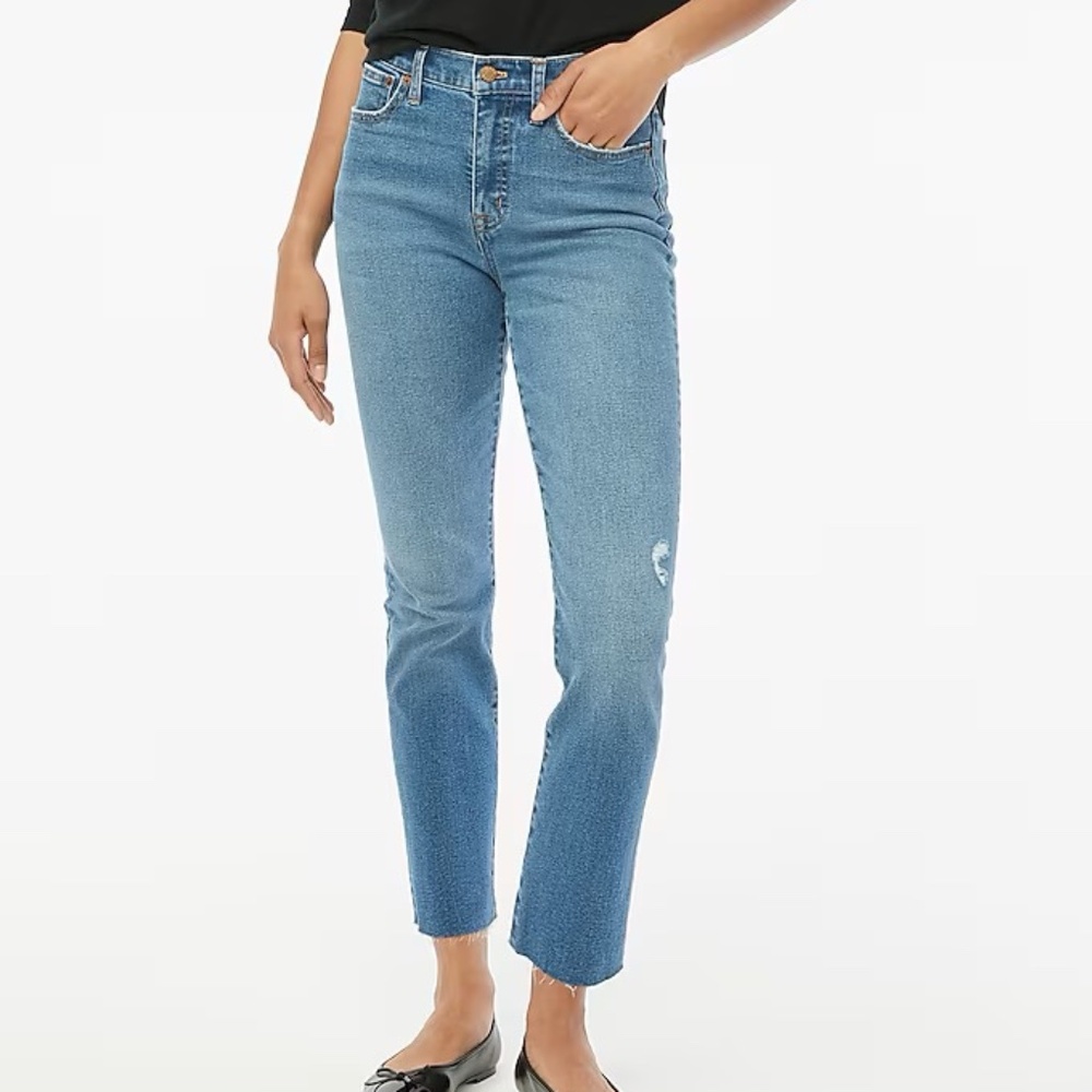J.Crew Factory Straight Leg Jeans Size 32 Medium Wash Raw Hem Ankle EUC